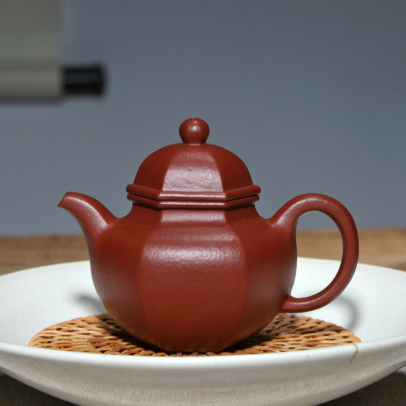 宜兴名家吴竹霞紫砂壶泡茶壶龙血砂老朱泥160CC小容量六方掇球壶