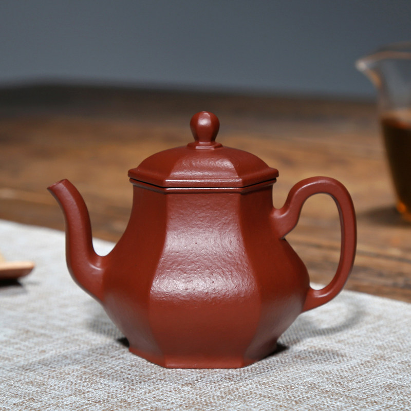 宜兴名家吴竹霞紫砂壶泡茶壶龙血砂老朱泥150cc小容量六方思亭壶
