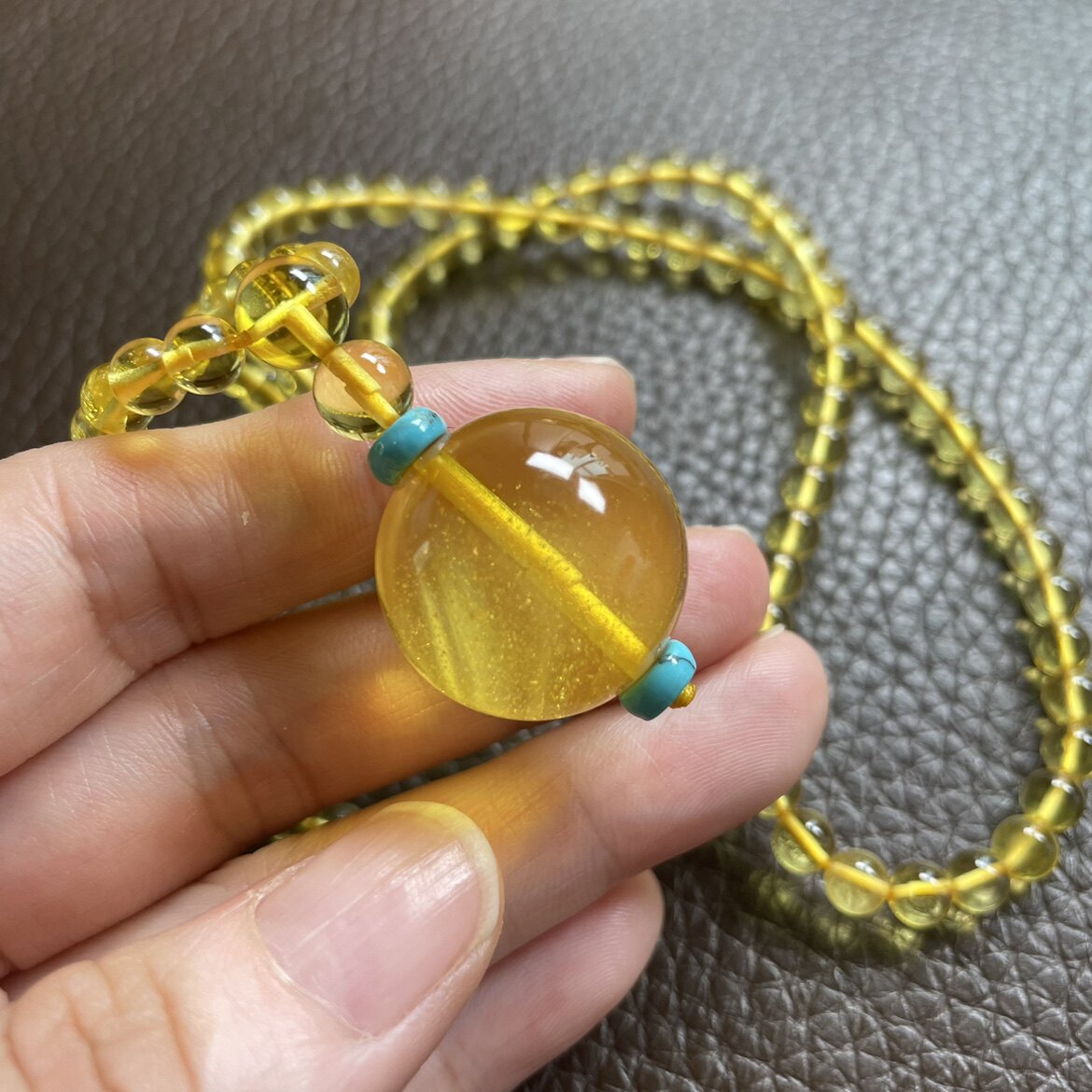 天然蜜蜡金沙琥珀珠子吊坠项链