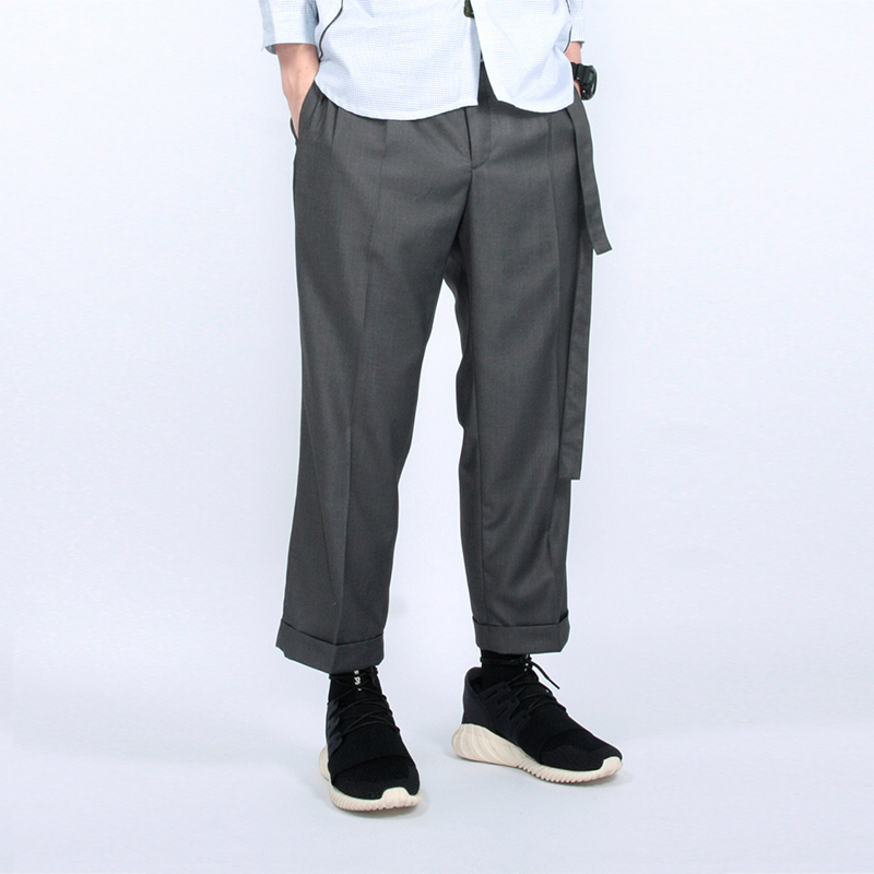 日系飘带冰凉感宽松直筒九分裤