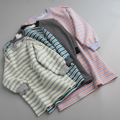 女童中长款条纹加绒卫衣  2025新款女宝秋冬宽松版卫衣裙100-160