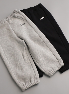 儿童束口百搭加绒裤2025秋冬男女童宽松版拼接休闲磨毛长裤100160