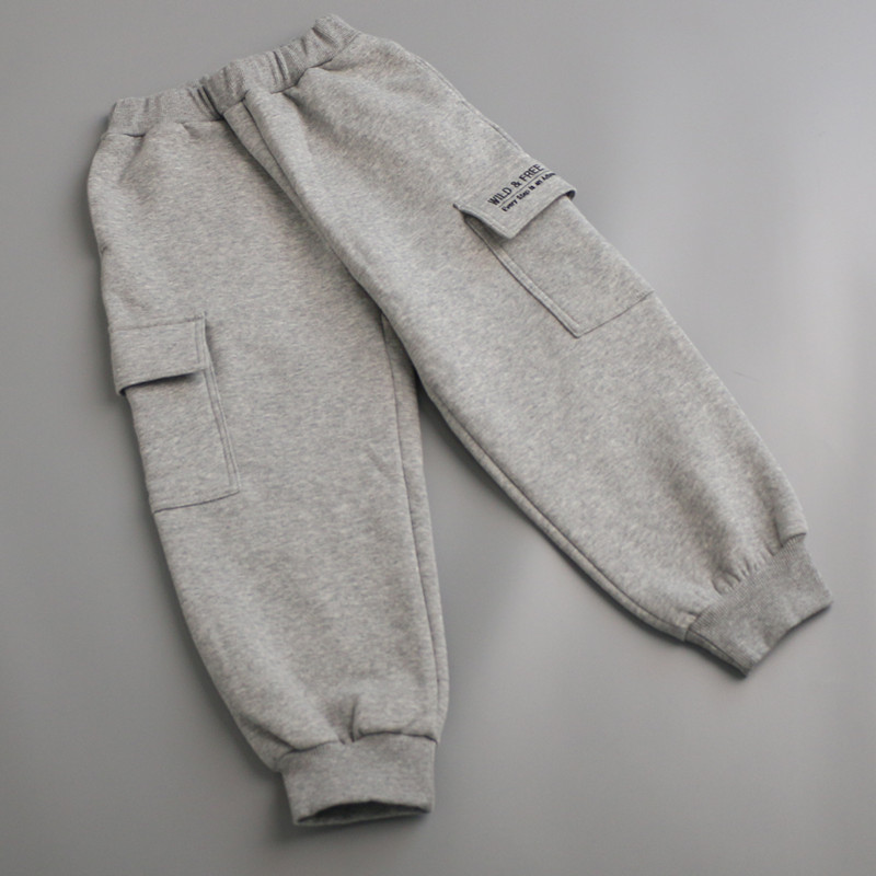 男女童加绒运动休闲裤时尚洋气工装口袋薄绒裤子束脚长裤120-160