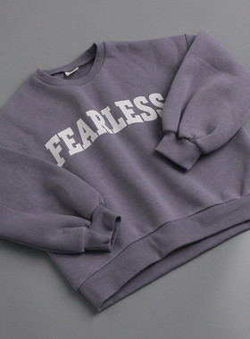 浅紫色男女童加绒卫衣55棉儿童秋冬薄绒圆领套头衫110，120，150