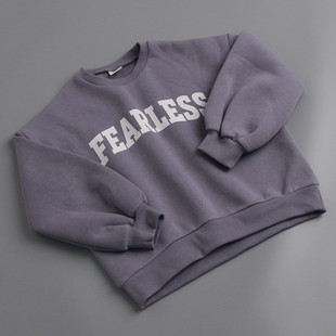 浅紫色男女童加绒卫衣55棉儿童秋冬薄绒圆领套头衫110,120,150