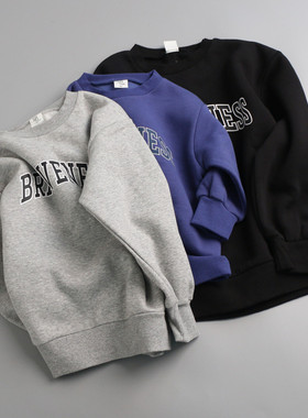 19169男女童加绒上衣2025儿童薄绒宽松休闲圆领卫衣保暖100-160