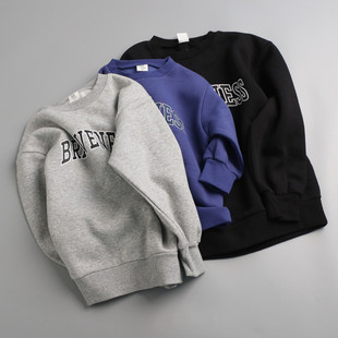 19169男女童加绒上衣2025儿童薄绒宽松休闲圆领卫衣保暖100 160