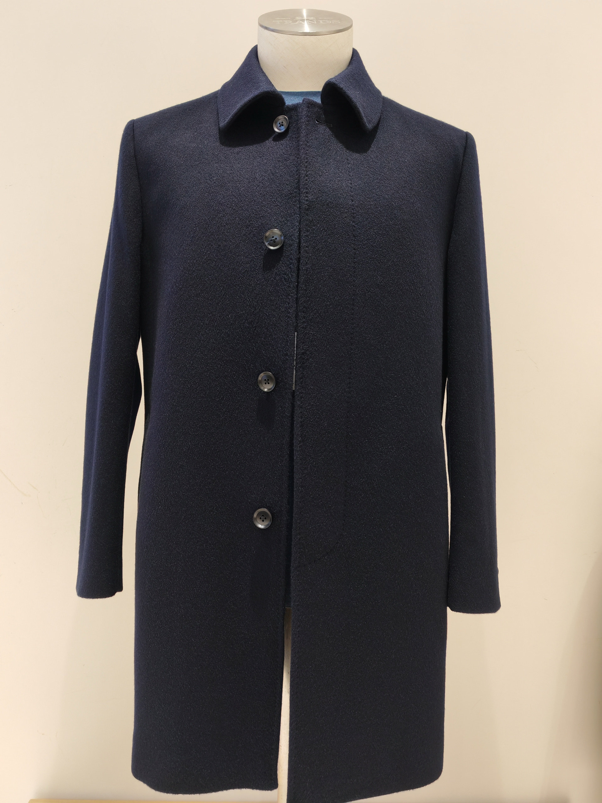 TRANDS山羊绒大衣，藏蓝色，成品库直发