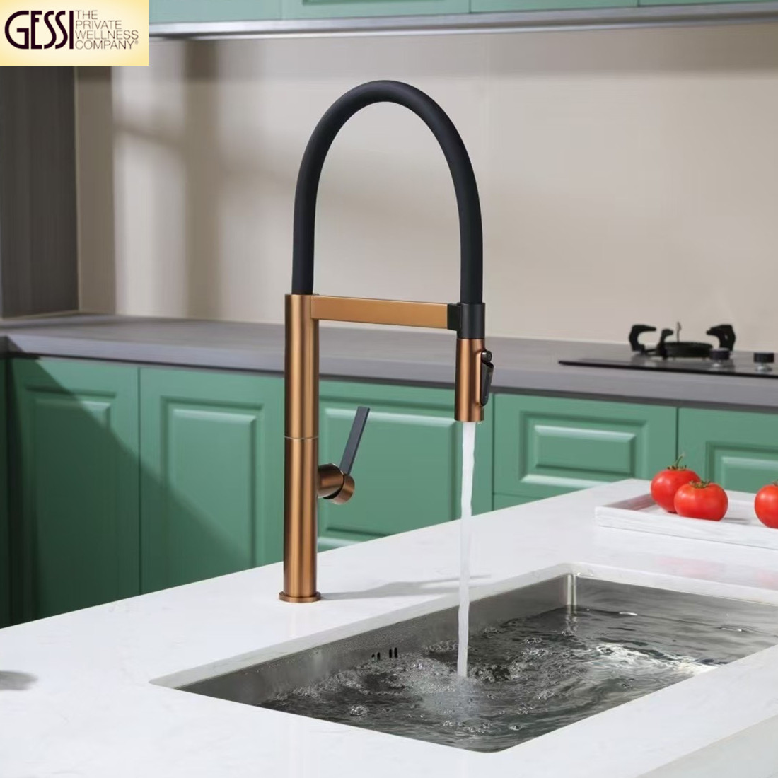 捷仕净水三合一全铜玫瑰金厨房水槽冷热水龙头可旋转拉伸式磁吸