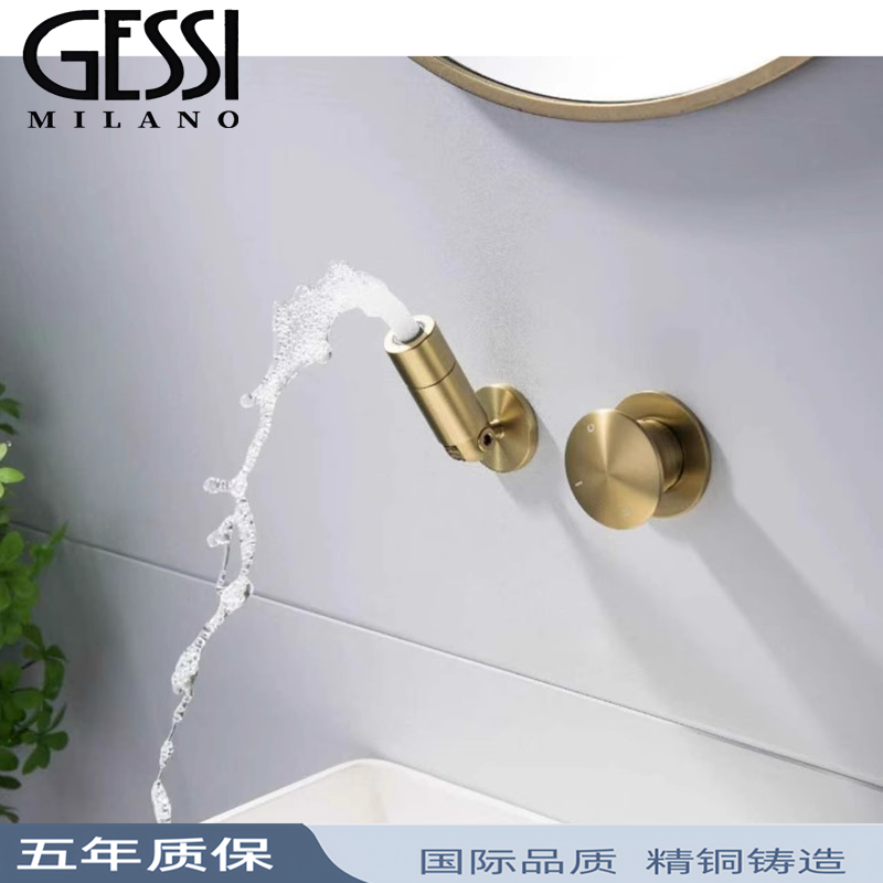 意大利GESSI捷仕面盆水龙头冷热全铜暗装嵌入式可旋转出水嘴枪灰