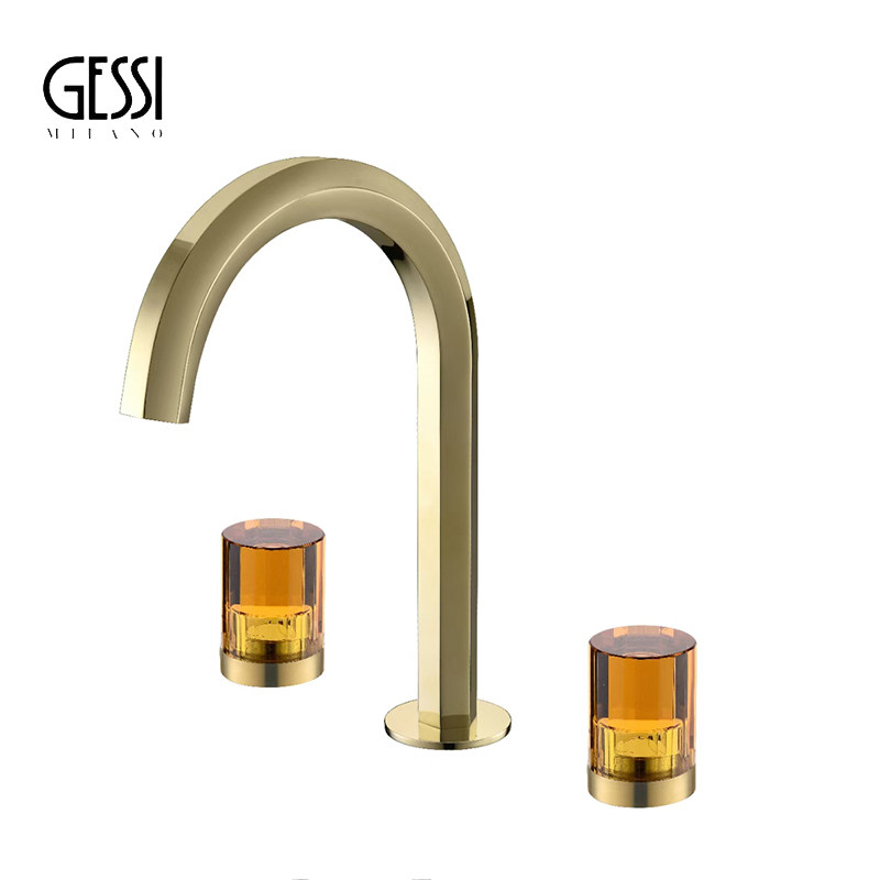 意大利捷仕三孔水龙头浴室柜金色水晶全铜冷热极简分体龙头浴缸