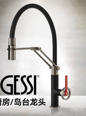 意大利GESSI捷仕复古机械厨房龙头洗菜旋转抽拉铜三合一净水龙头