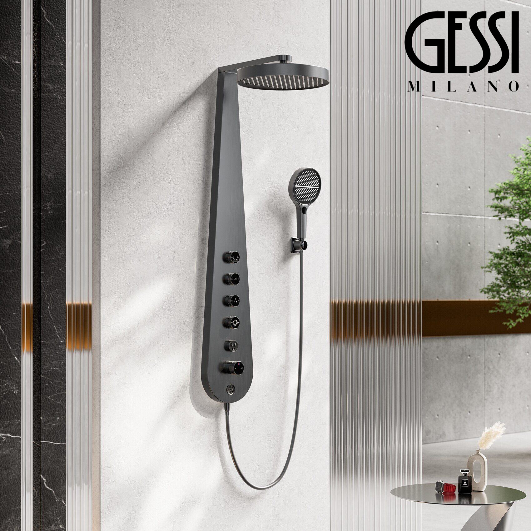 意大利GESSI捷仕全铜按摩淋浴花洒卫生间淋浴屏冷热水沐浴器套装
