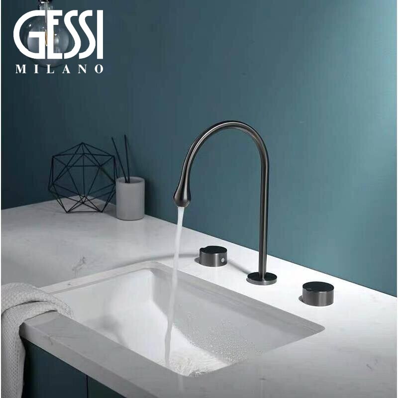 意大利GESSI捷仕三孔双把水龙头卫生间全铜分体面盆洗脸盆冷热水