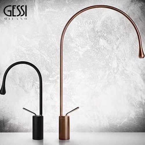 意大利GESSI捷仕全铜水龙头Goccia台上盆中岛台旋转面盆水滴龙头