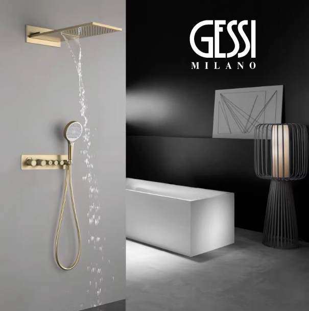 意大利GESSI捷仕暗装嵌入墙出式全铜预埋瀑布增压恒温淋浴花洒套