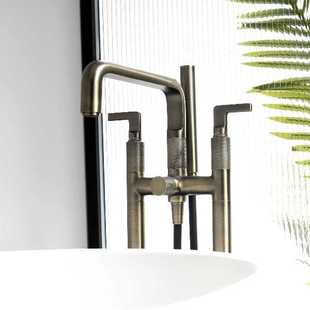 意大利捷仕全铜落地浴缸龙头双柱复古色冷热淋浴花洒浴缸边立柱式