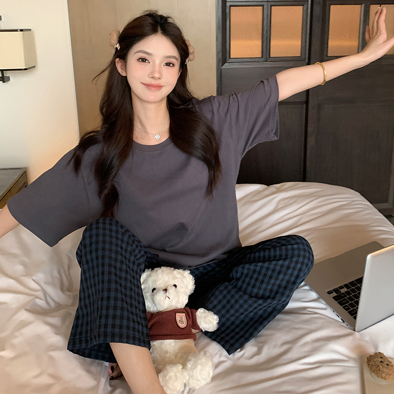 睡衣女纯棉夏季薄款带胸垫家居服