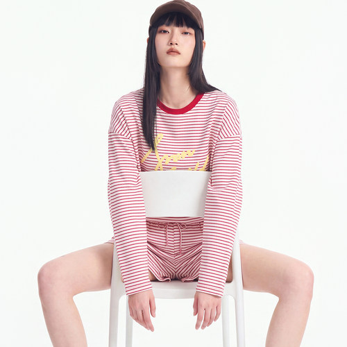 纯棉女士条纹可外穿家居服套装