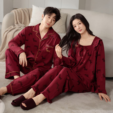 情侣睡衣纯棉秋冬季新款长袖长裤卡通可爱本命年喜庆家居服套装