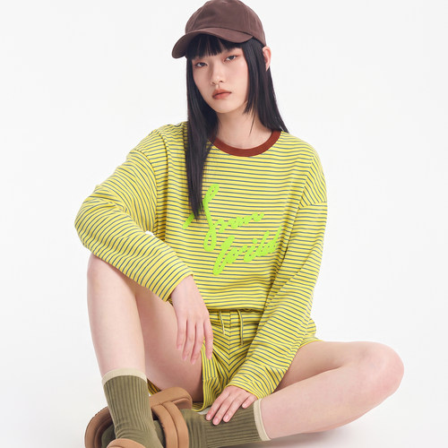 纯棉慵懒风女睡衣套装长袖短裤