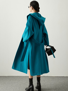 2026年秋冬新款双面羊绒大衣女中长款连帽年轻落肩袖宽松羊毛外套