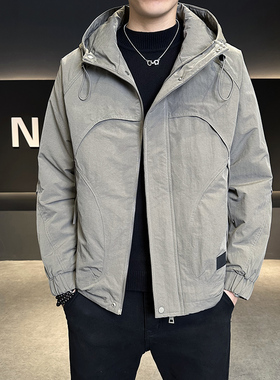 秋冬男士休闲时尚加棉连帽防风潮流夹克外套8560