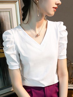 半袖 2025夏季 小众独特别致上衣胖妹妹正肩褶皱短款 新款 t恤女 大码
