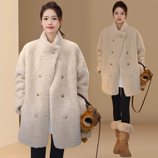 小香风毛毛外套女冬季2026新款高级感立领宽松显瘦双排扣外搭大衣