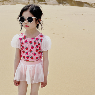 儿童泳衣女孩2024洋气2宝宝3岁可爱女童ins风沙滩分体裙式 6游泳装