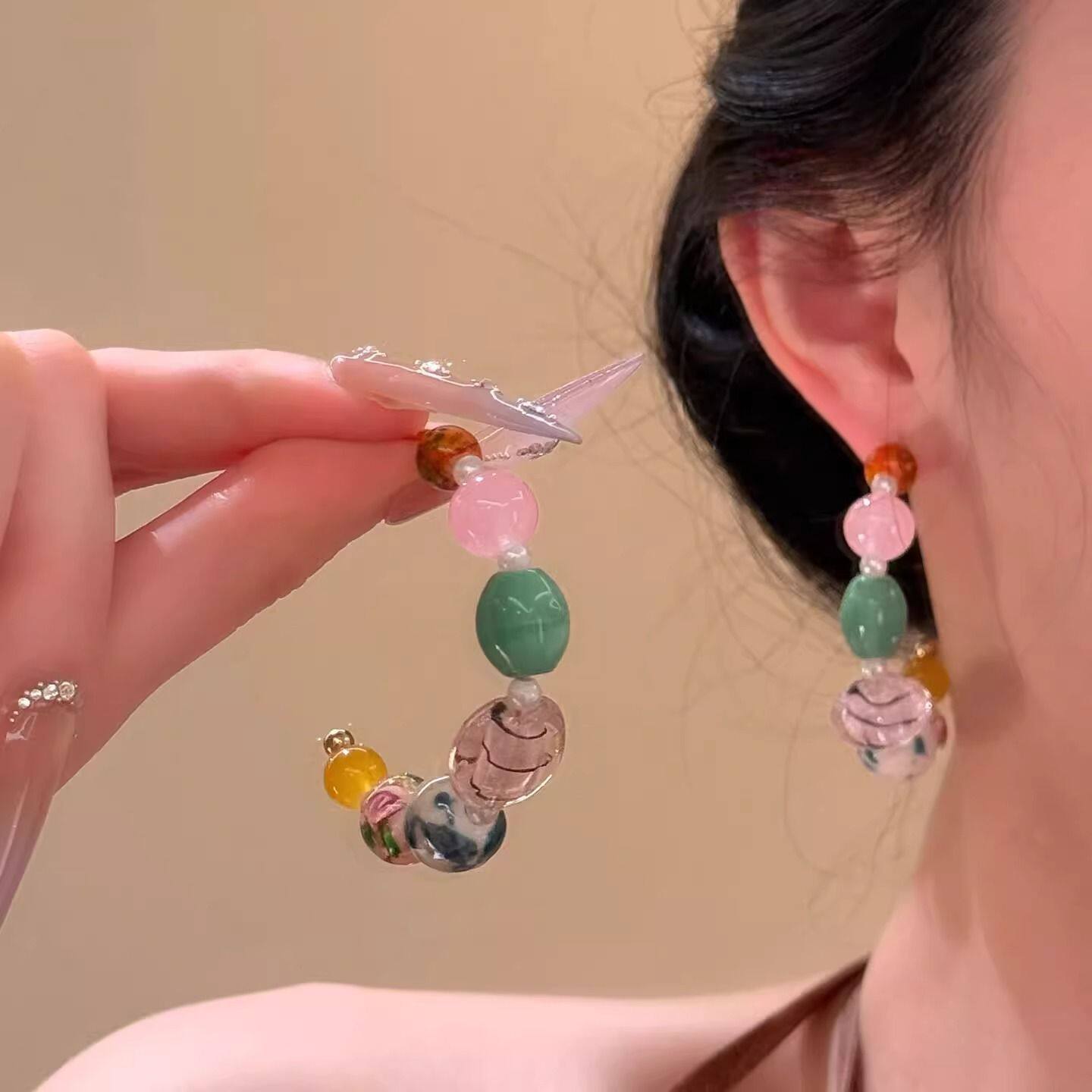 彩虹假日~ 韩系甜美多巴胺糖果色耳钉女耳环琉璃串珠度假风耳饰