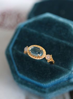 孤独的岛屿伦敦蓝托帕石环女款时尚轻奢设计小红书同款 宝石戒指