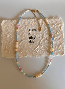 春夏清新度假风彩色串珠项链小众设计感时尚百搭甜美锁骨链