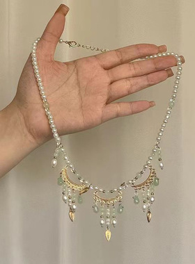 「清平乐」古风珍珠水滴流苏项链复古清冷感璎珞配汉服锁骨链配饰
