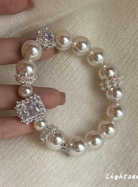 法式珍珠戒指女小众高级轻奢超闪锆石情侣对戒新中式简约百搭