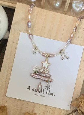 新款甜美精致仿珍珠圣诞树吊坠项链小众轻奢风百搭气质高级