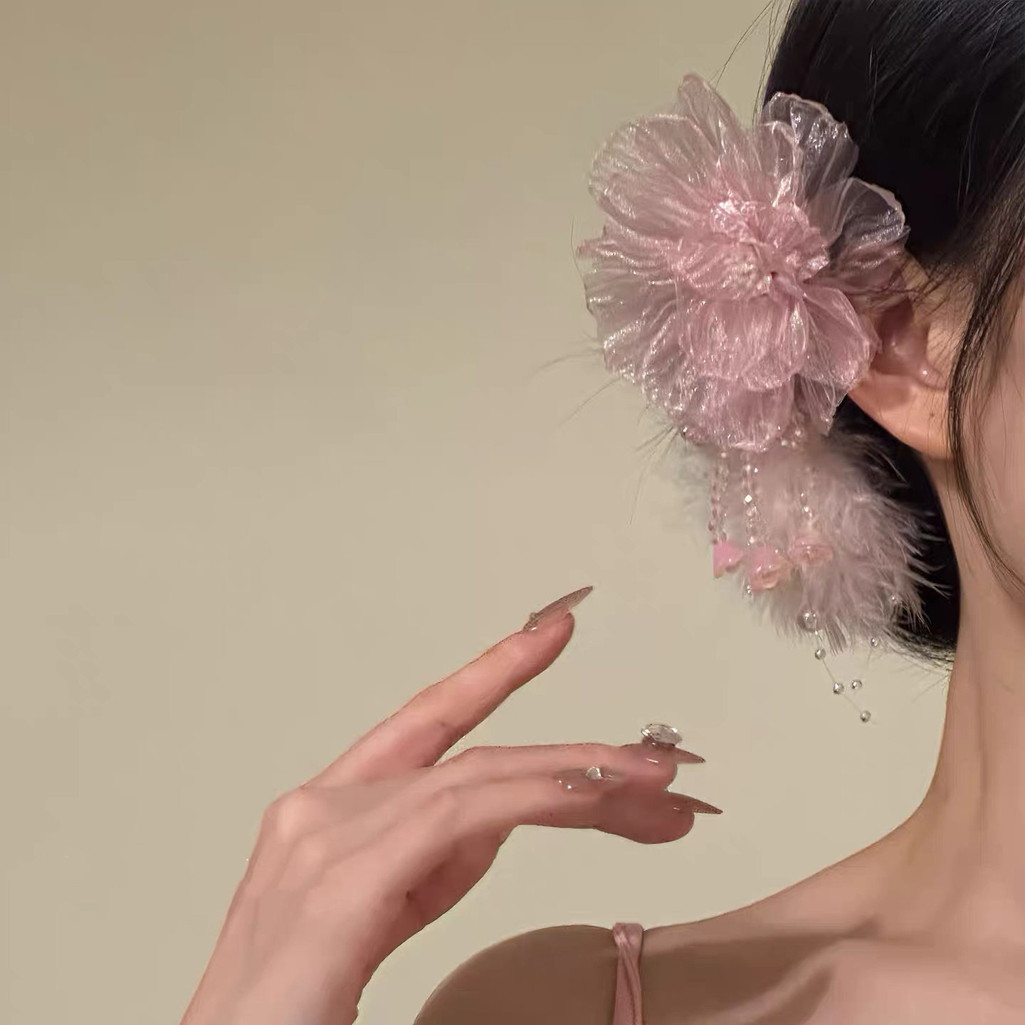 2026新款【芊芊花怡】超仙甜美粉色花朵羽毛发夹气质侧边夹发卡,饰品/流行首饰/时尚饰品新,民族风发饰,淘宝优惠券,粉丝福利购,淘宝优惠卷