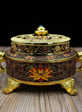 手工彩绘古典盘香炉莲花家居礼佛