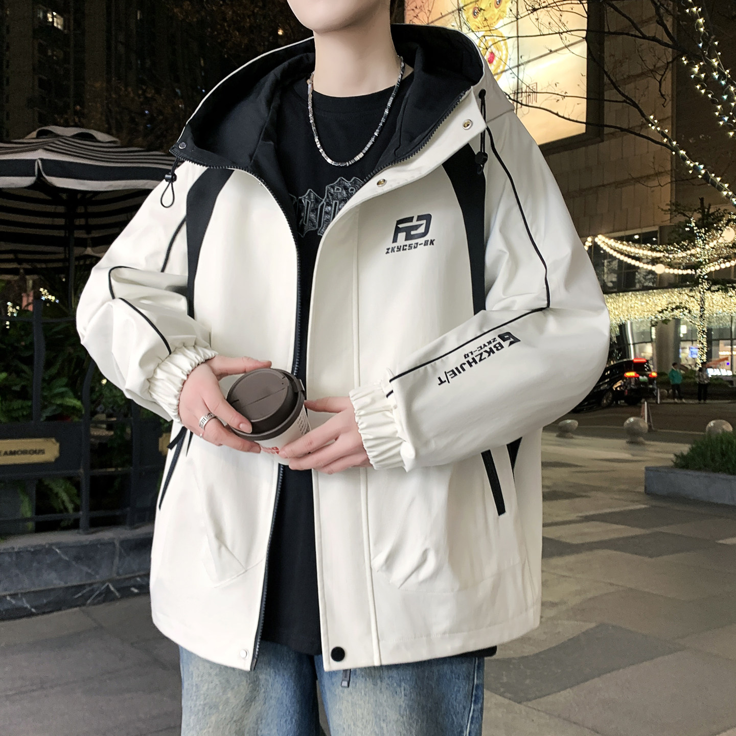 美式工装连帽短款夹克男春秋