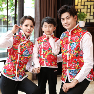 农家乐东北大花布棉马甲儿童背心民族风喜庆唐装小棉袄舞蹈演出服