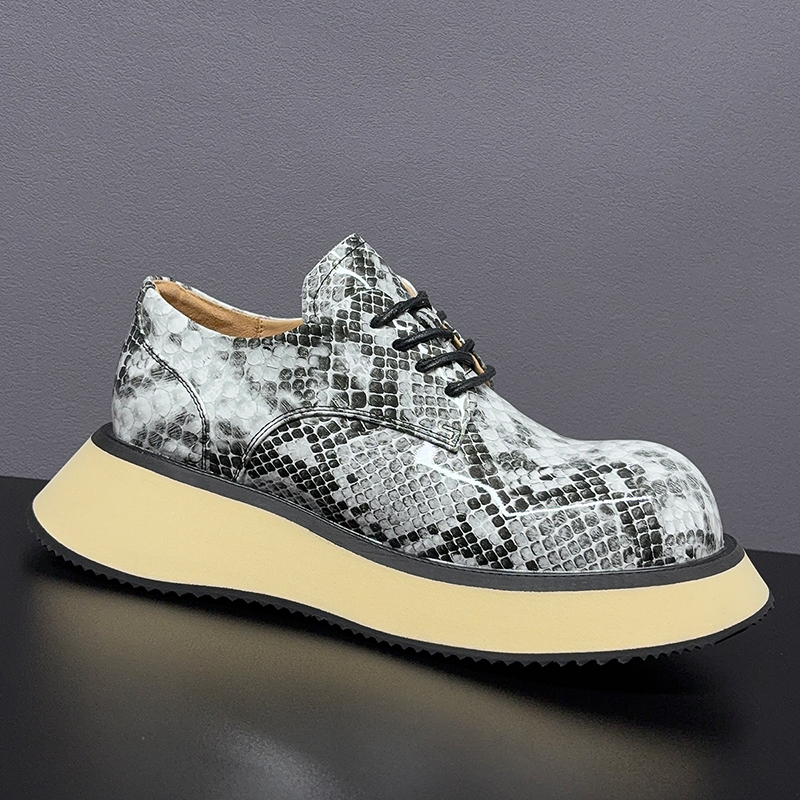 仿蛇纹漆皮男鞋大头皮鞋发型师