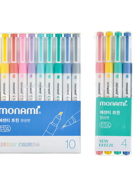 韩国慕那美monami进口双头荧光笔学生手账划重点标记笔小清新16色