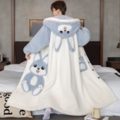 冬季 男士 睡袍套装 珊瑚绒加厚长款 法兰绒卡通浴袍家居服 睡衣秋冬款