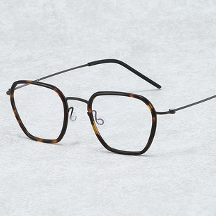 5.9克重林德超轻玳瑁眼镜框男款 方形商务纯钛近视可配全框可变色