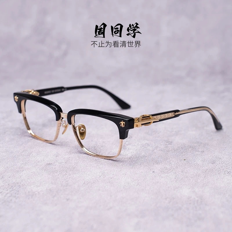 克罗款纯钛太刀板材半框简约方形护目框痞帅复古近视镜感光变色