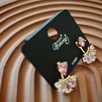 自由秀粉色前后带耳钉可爱耳钉温柔耳钉锆石耳钉