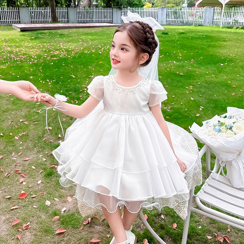 儿童礼服公主裙白色婚纱蓬蓬裙子