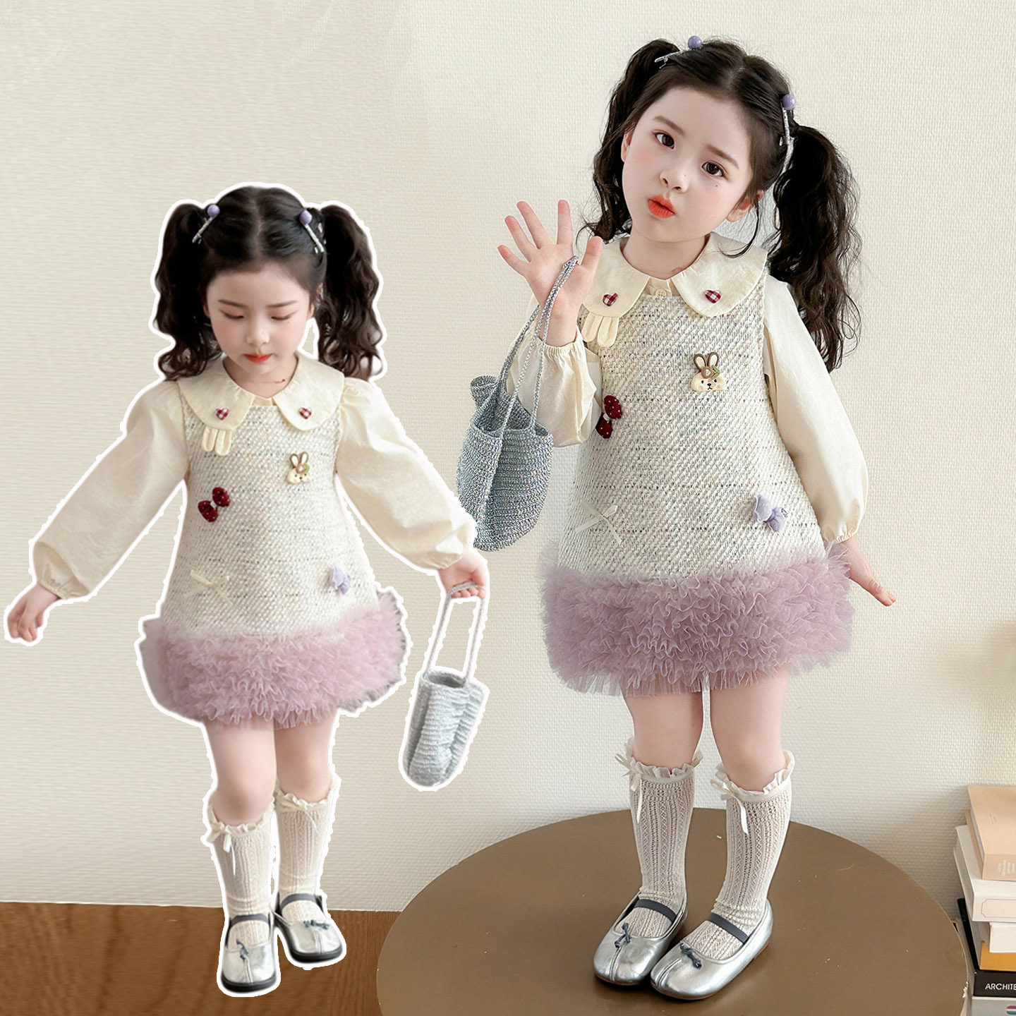 女童小香风连衣裙春秋洋气儿童公主背心裙套装春装长袖女宝宝裙子,童装/婴儿装/亲子装,连衣裙,淘宝优惠券,粉丝福利购,淘宝优惠卷