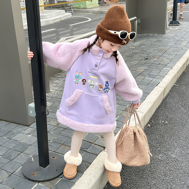 女童加绒卫衣裙秋冬季洋气公主裙