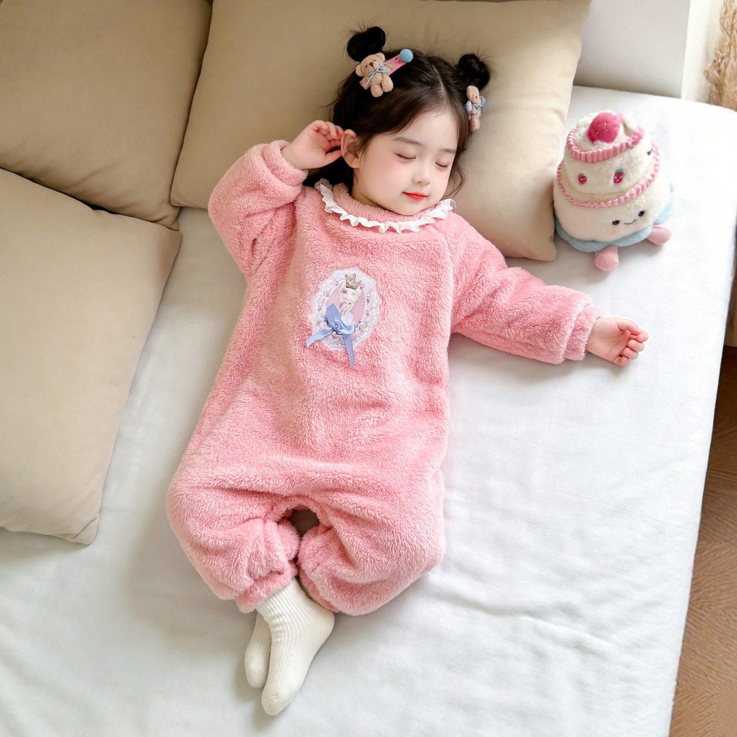 女童秋冬加厚法兰绒家居服连体衣